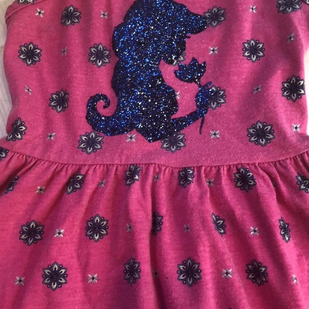 Disney Jumping Beans Summer Dress Sparkly Jasmine Pink Blue Floral Girls 4